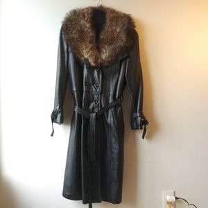 VTG LEATHER TRENCHCOAT WITH FUR - BLACK